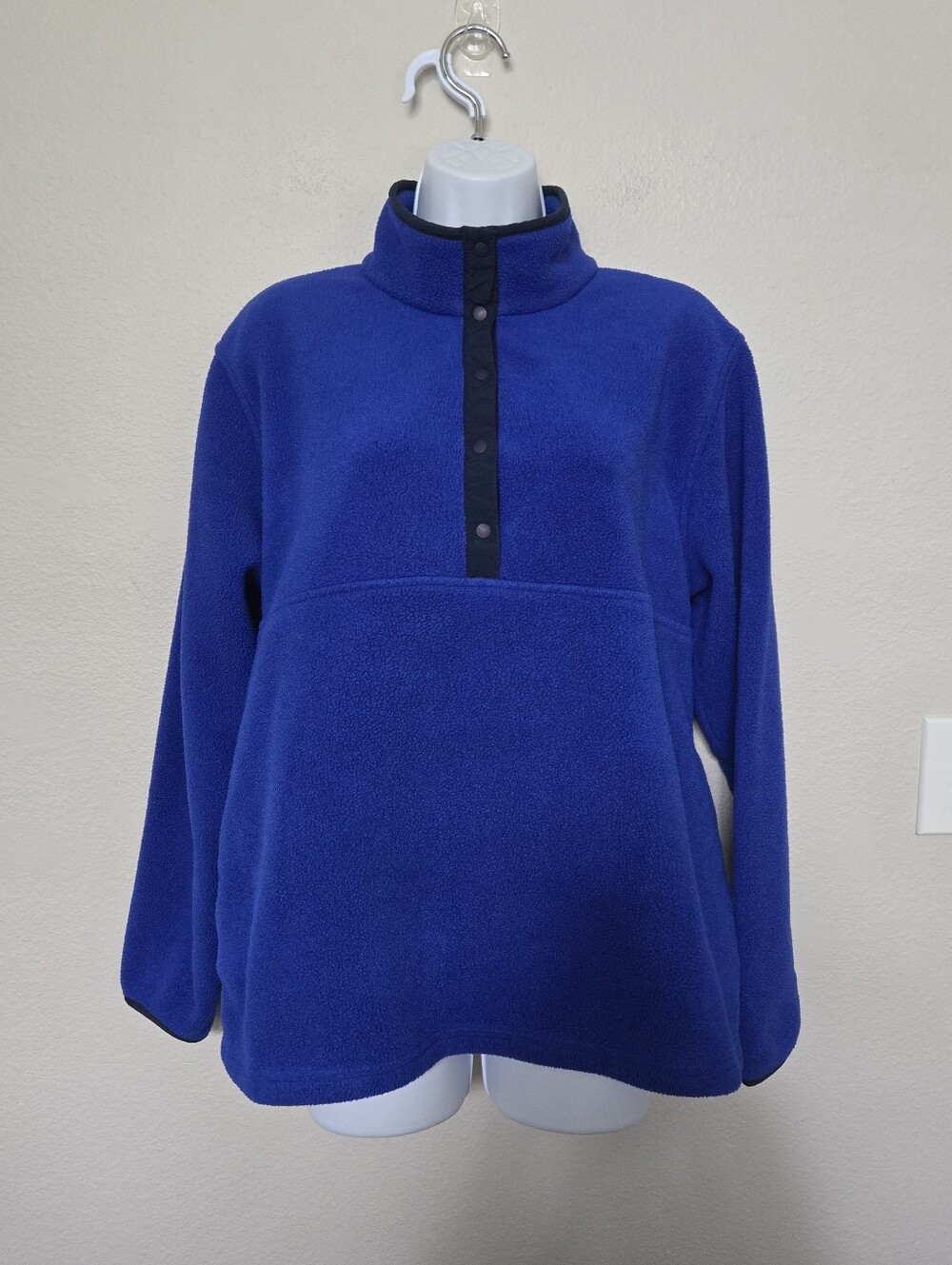 Vintage L.L Bean Snap Packet Blue Fleece Pullover Large Retro Winter Hiking - Picture 1 of 12